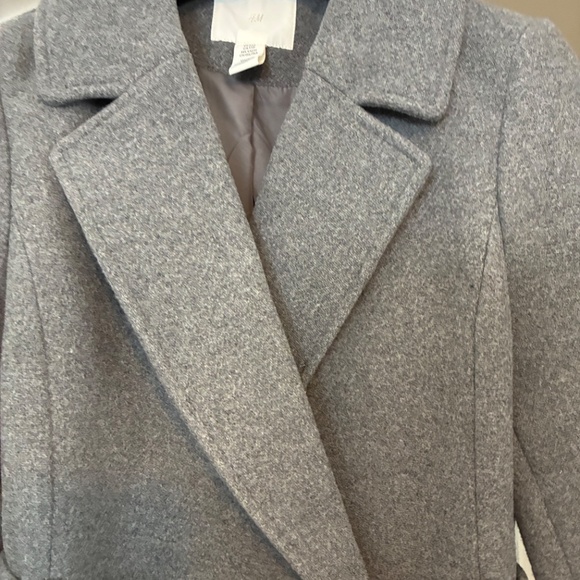 H&M Wool-Blend Tie Belt Coat Gray, Size XXS - Picture 3 of 9